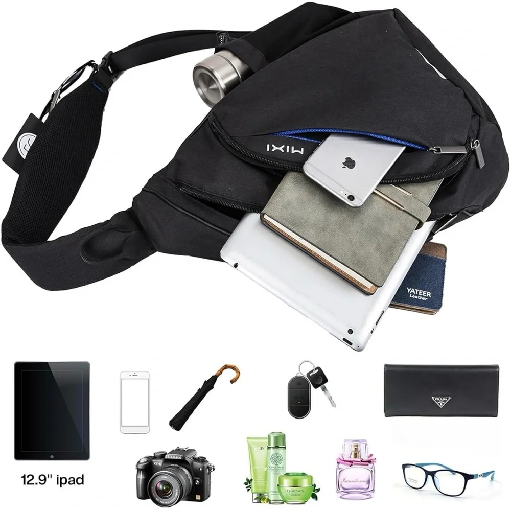Mixi‎ Sling Backpack with USB port Black Nylon 17 inches New Type M5225 USED 1x